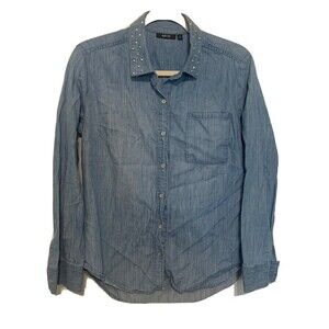 APT 9 Womens Size Small Blue Denim Chambray Button Up Shirt Blouse